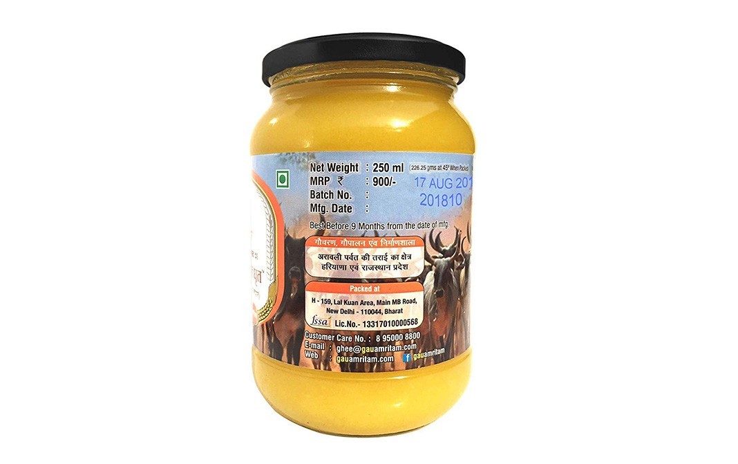 Gau Amritam Jain Maryadit Ghrit Desi Kankrej Cow Vedic Organic A2 Ghee   Glass Jar  250 millilitre